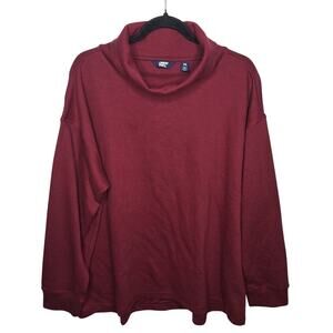 Lands' End Women's Waffle Cowl Neck Tunic Top Thermal 2XL BurgundyWaffle
